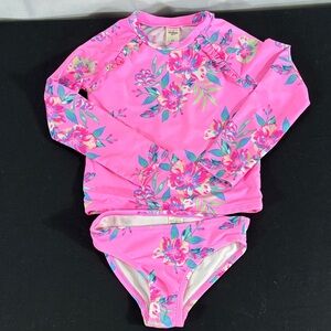 Old Navy Bright Pink Floral Long-Sleeve Rashguard Swim Set